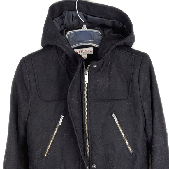 NEW Merona Womens Black Wool HOODED Full Zip Multi Pocket Cozy Jacket - Picture 3 of 10